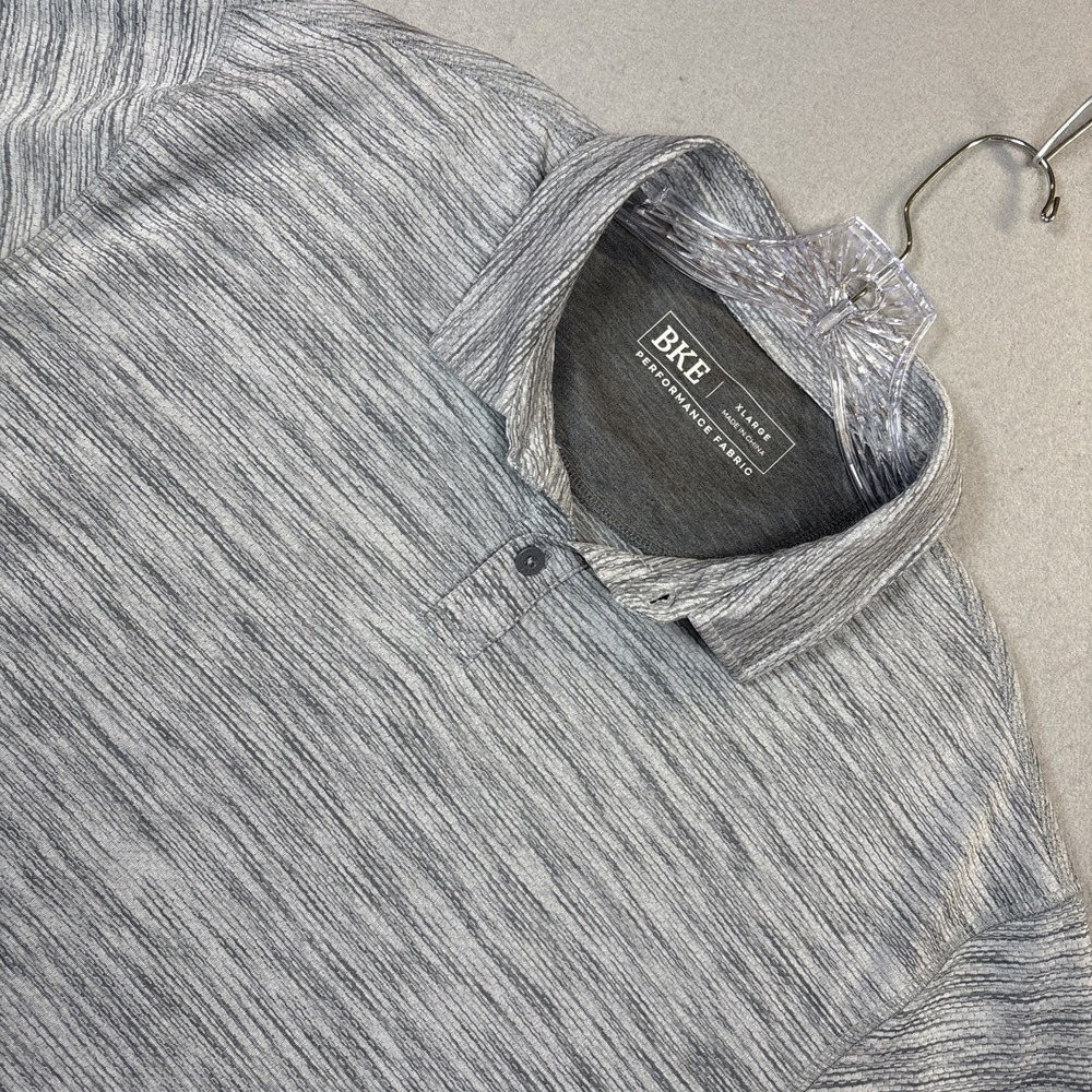 BKE Mens Gray Heathered Performance Polo Shirt XL BK00178M Short Sleeve Stretch